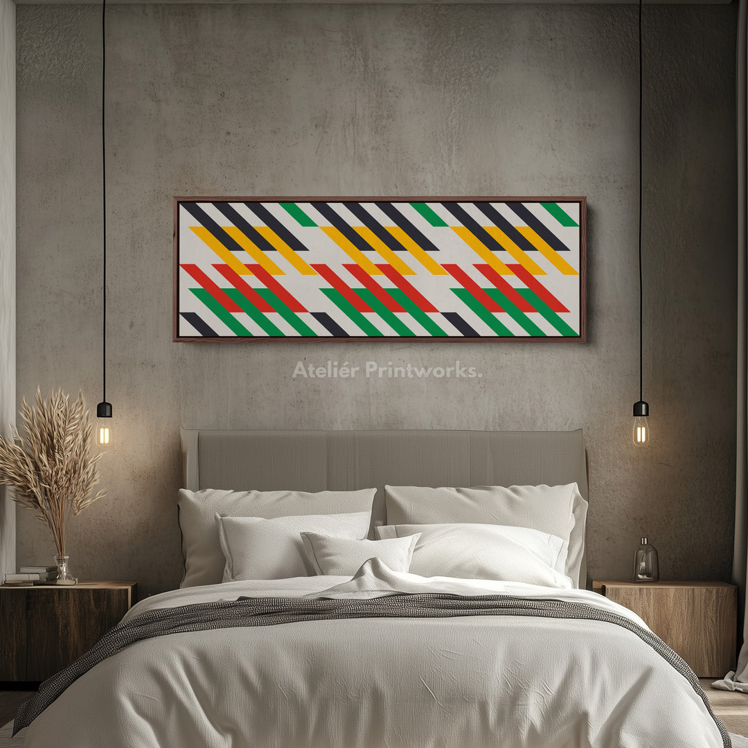 Wide Panoramic Wall Art Yellow Red Green Geometric Long Canvas