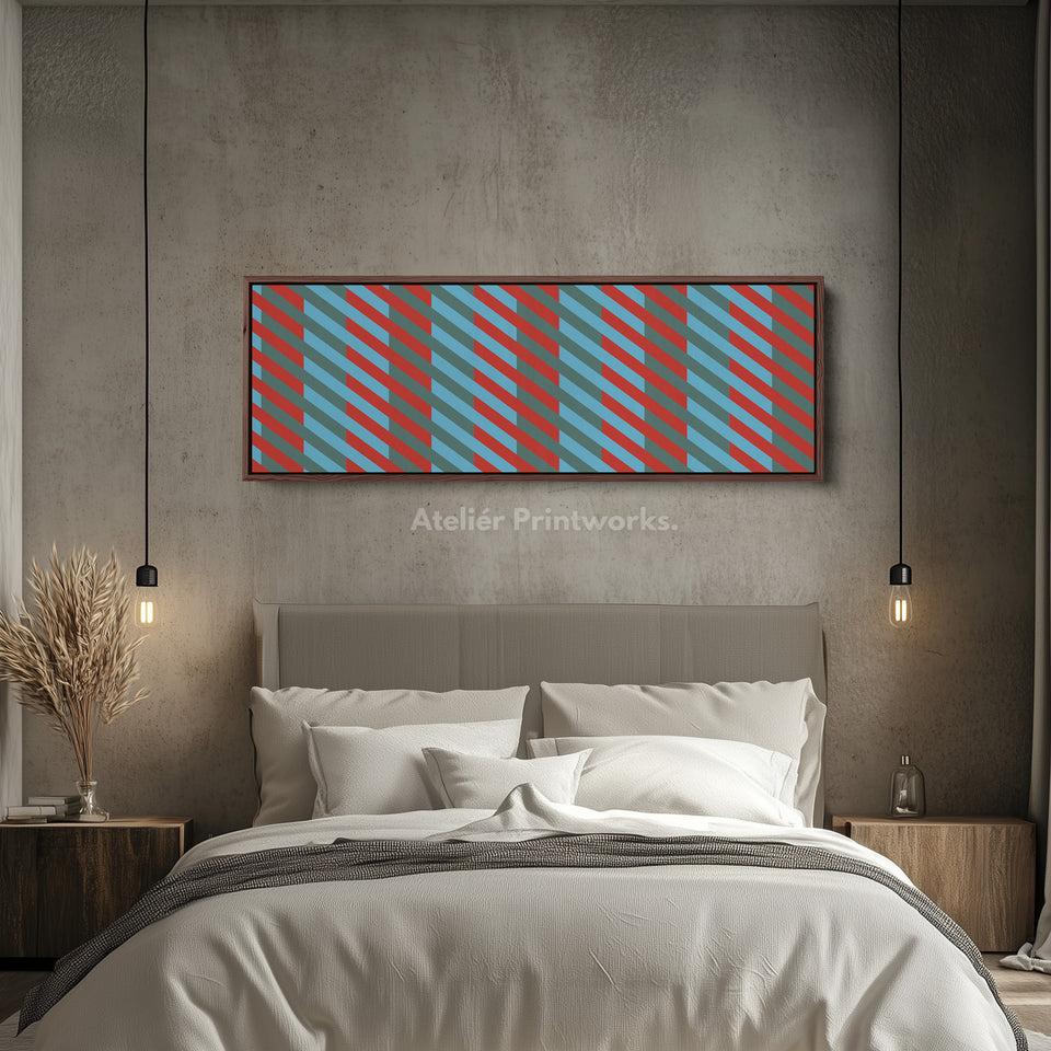Horizontal Wall Art Blue Red Grey Modern Stripe Long Canvas