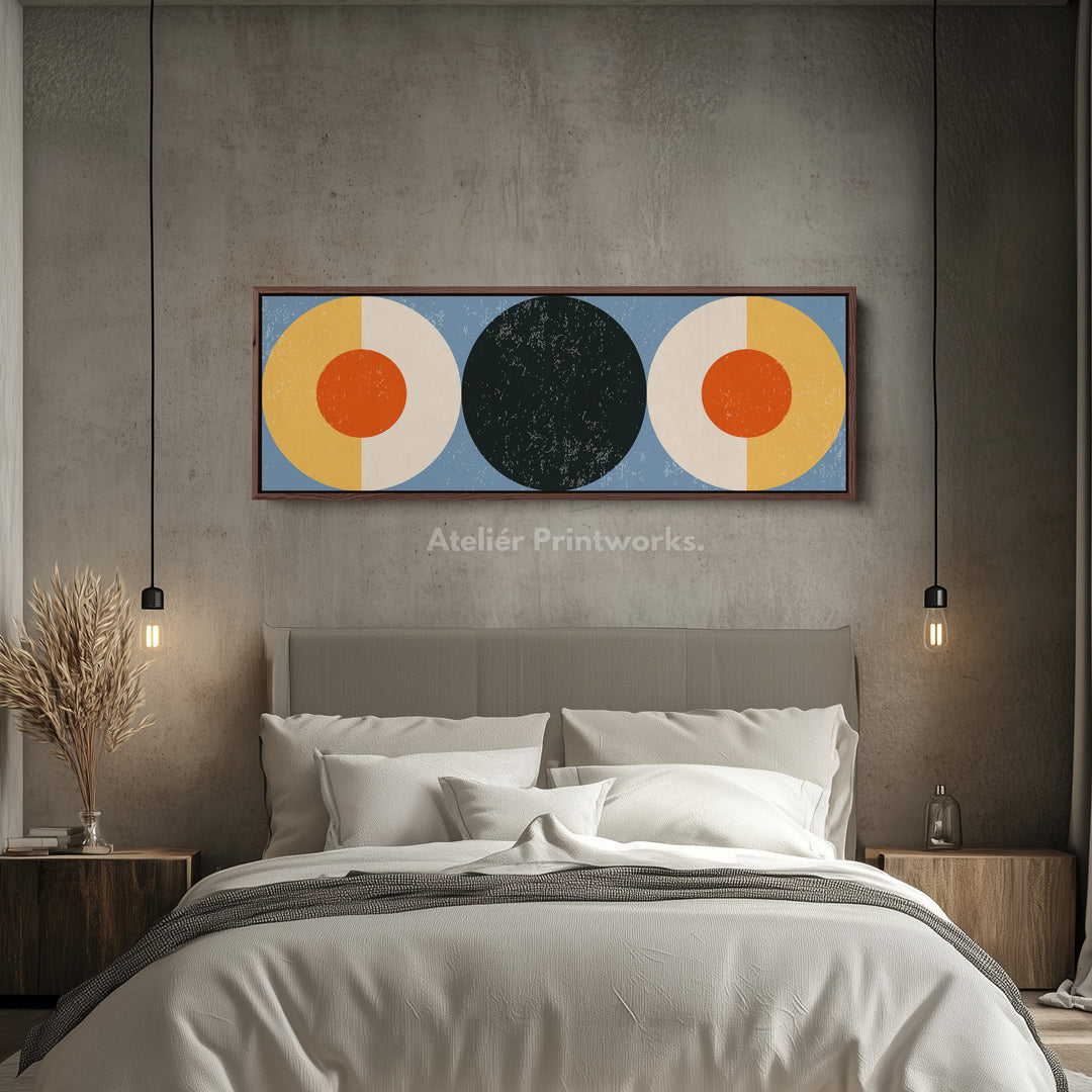 Horizontal Wall Art Orange Yellow Blue Modern Geometric Canvas