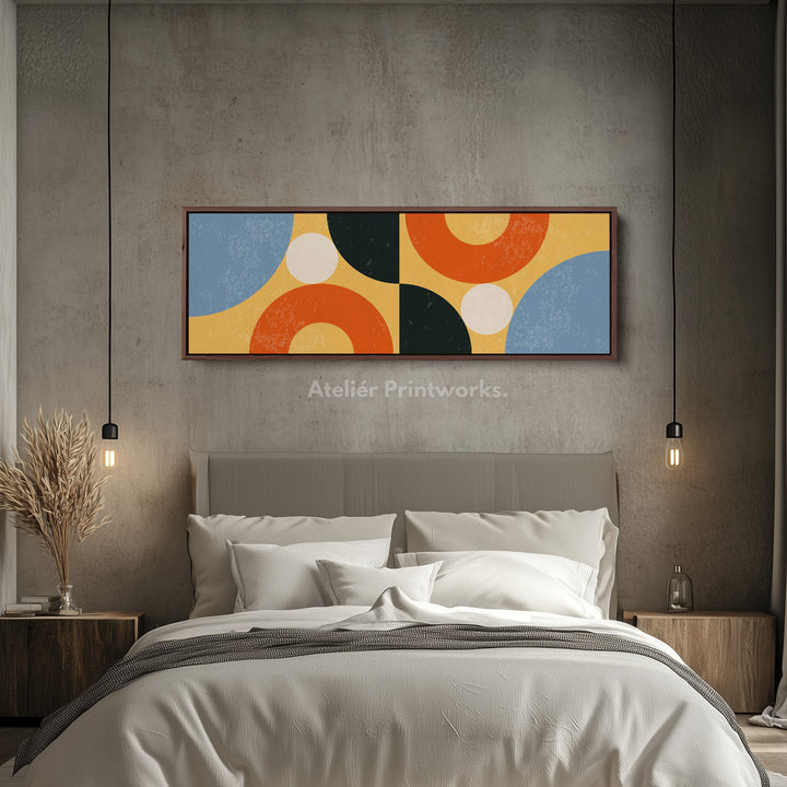 Wide Canvas Blue Orange Yellow Geometric Above Bed Wall Art