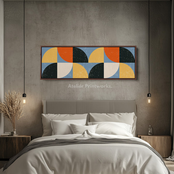 Panoramic Wall Art Blue Orange Yellow Modern Pattern Long Canvas
