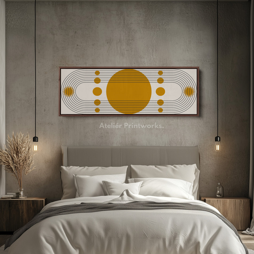Long Canvas Yellow Orange Abstract Circle Line Art Horizontal