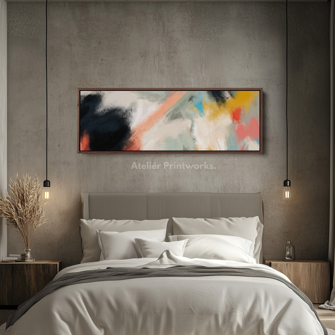 Horizontal Wall Art Abstract Orange Yellow Blue Long Canvas