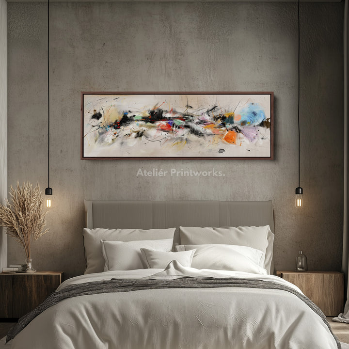 Panoramic Wall Art Abstract Beige Orange Blue Long Canvas