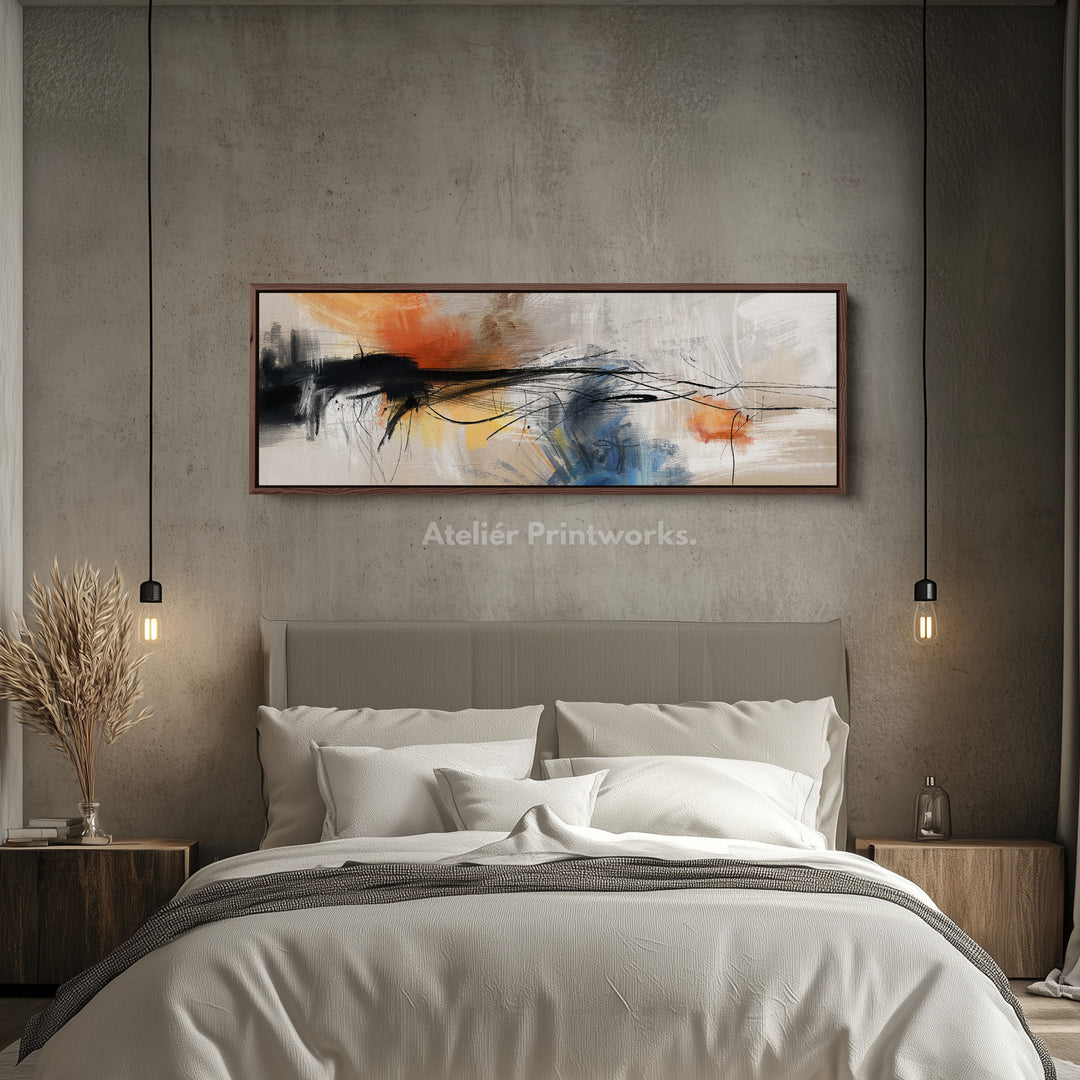 Horizontal Wall Art In Warm Orange And Deep Blue For Living Room