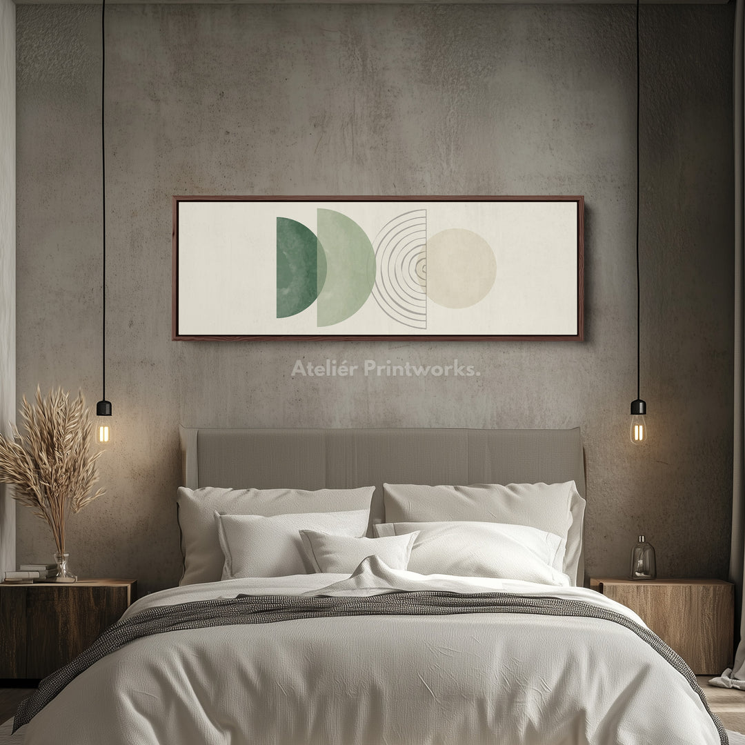 Horizontal Wall Art Sage Green And Beige Geometric For Living Room