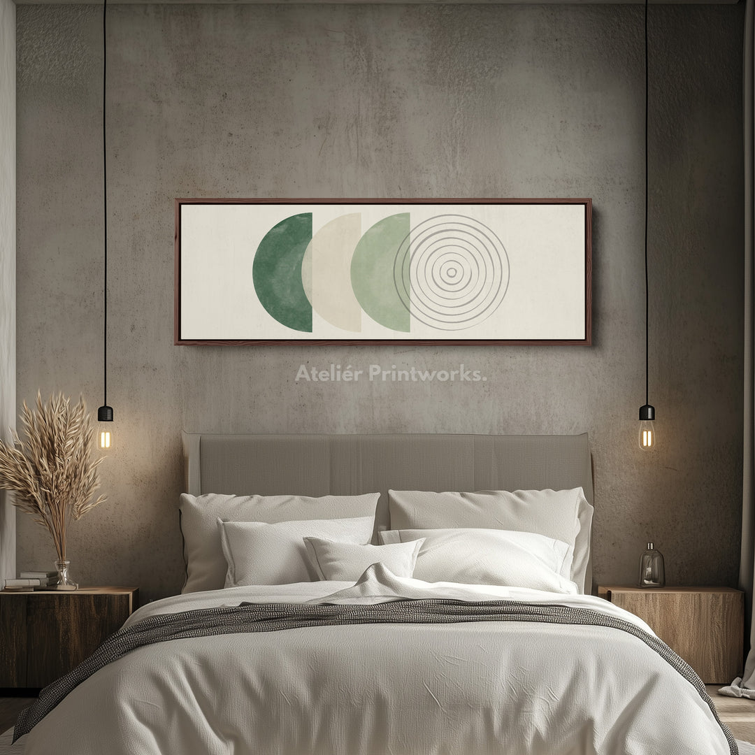 Long Narrow Canvas Neutral Green Circles For Bedroom Or Living Room