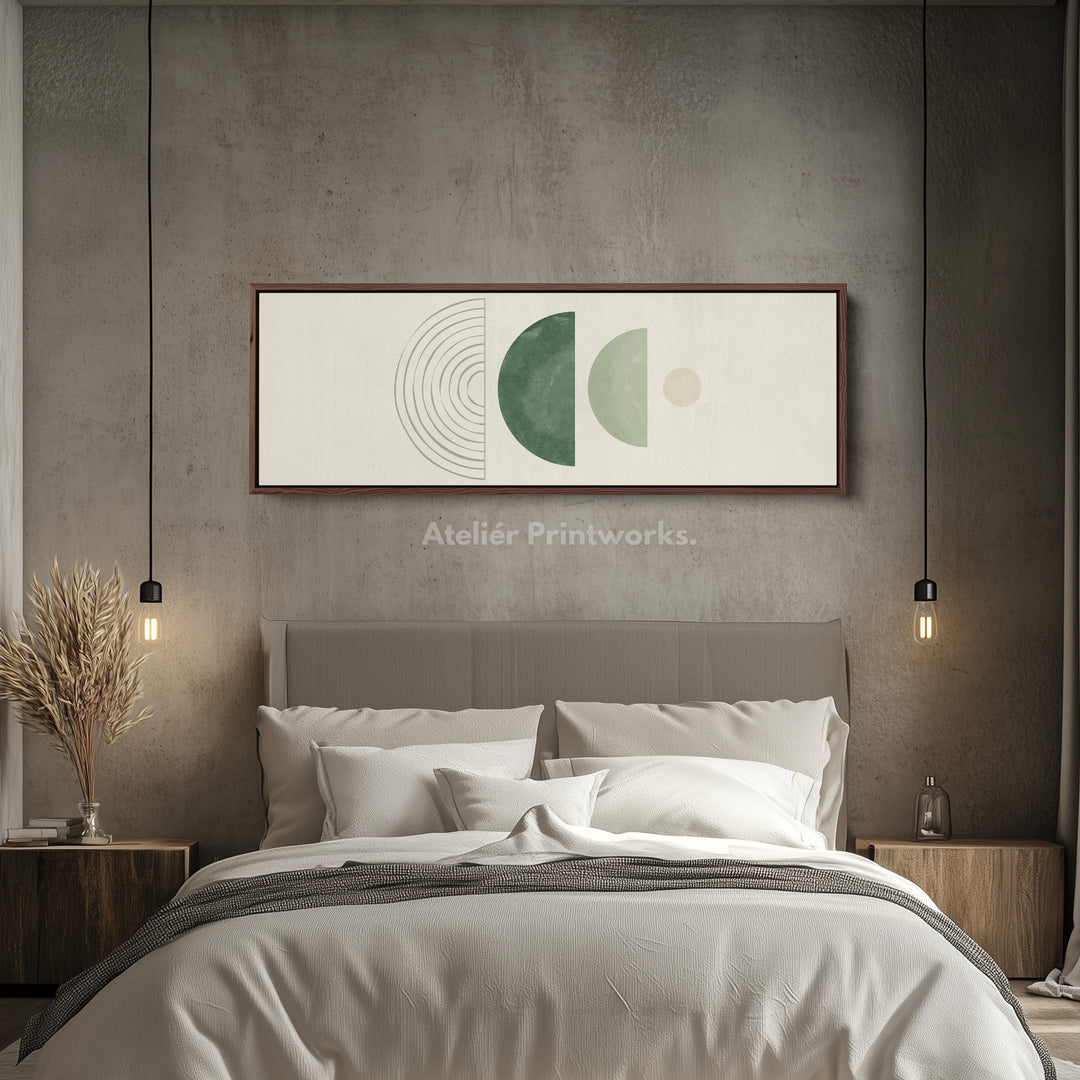 Above Bed Art Soft Green Circles And Lines For Calm Bedrooms