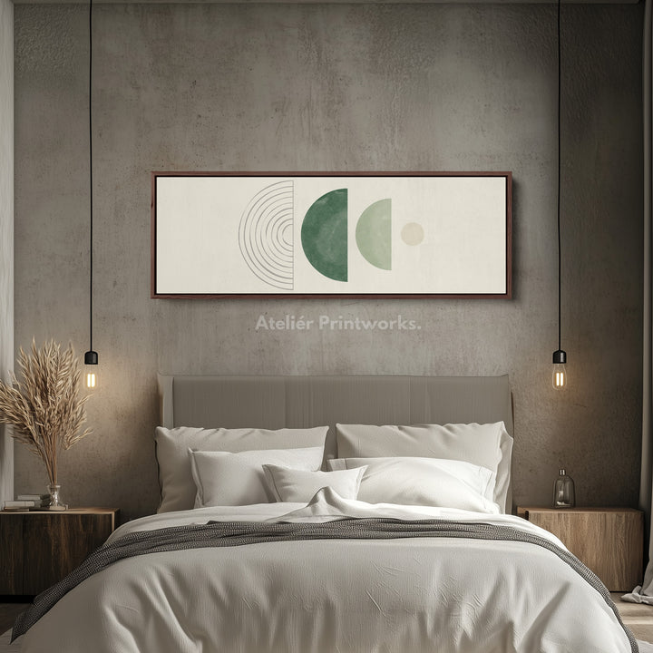 Above Bed Art Soft Green Circles And Lines For Calm Bedrooms