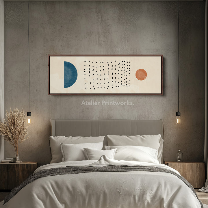 Horizontal Wall Art Blue And Orange Geometric For Living Room