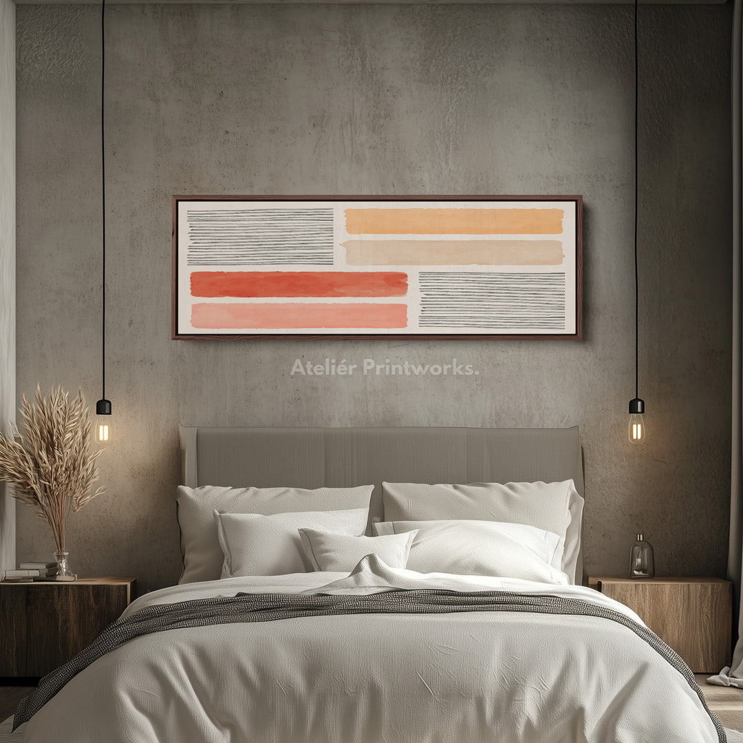 Horizontal Wall Art Terracotta Stripes And Warm Minimalist Blocks