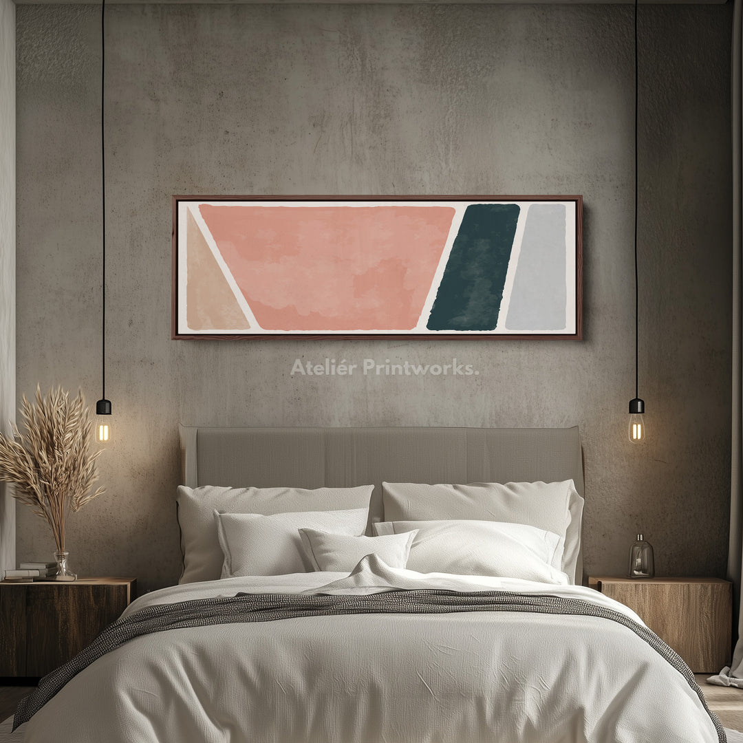 Wide Canvas Minimalist Shapes In Pink Beige And Deep Green