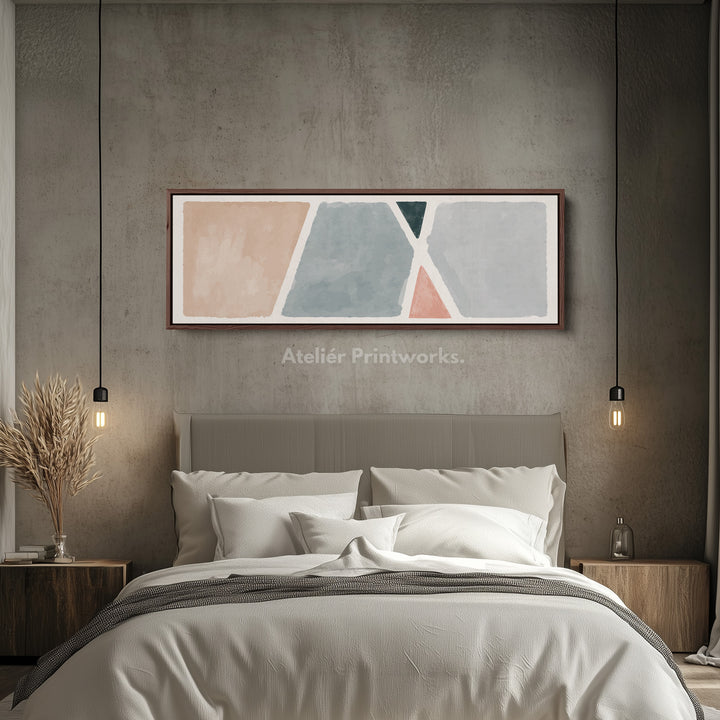 Horizontal Wall Art Geometric Shapes In Beige Grey And Pink