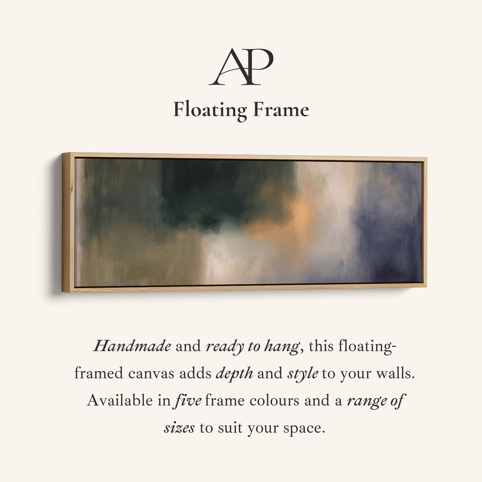 Corner detail of the Dark and Moody Abstract Long Wall Art Large Canvas for Living Room canvas in a floating frame