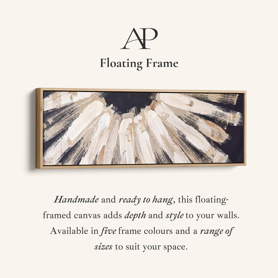 Corner detail of the Bold Brushstroke Sunburst Horizontal Wall Art Large Canvas for Office canvas in a floating frame