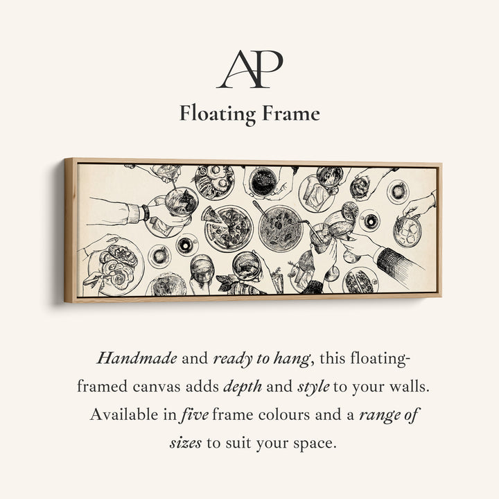 Horizontal Wall Art Overhead Dining Table Illustration Framed Canvas Print For Kitchen
