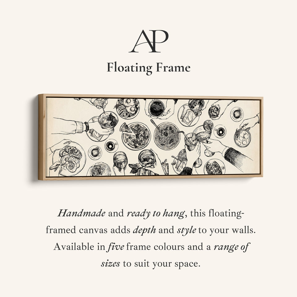 Horizontal Wall Art Overhead Dining Table Illustration Framed Canvas Print For Kitchen