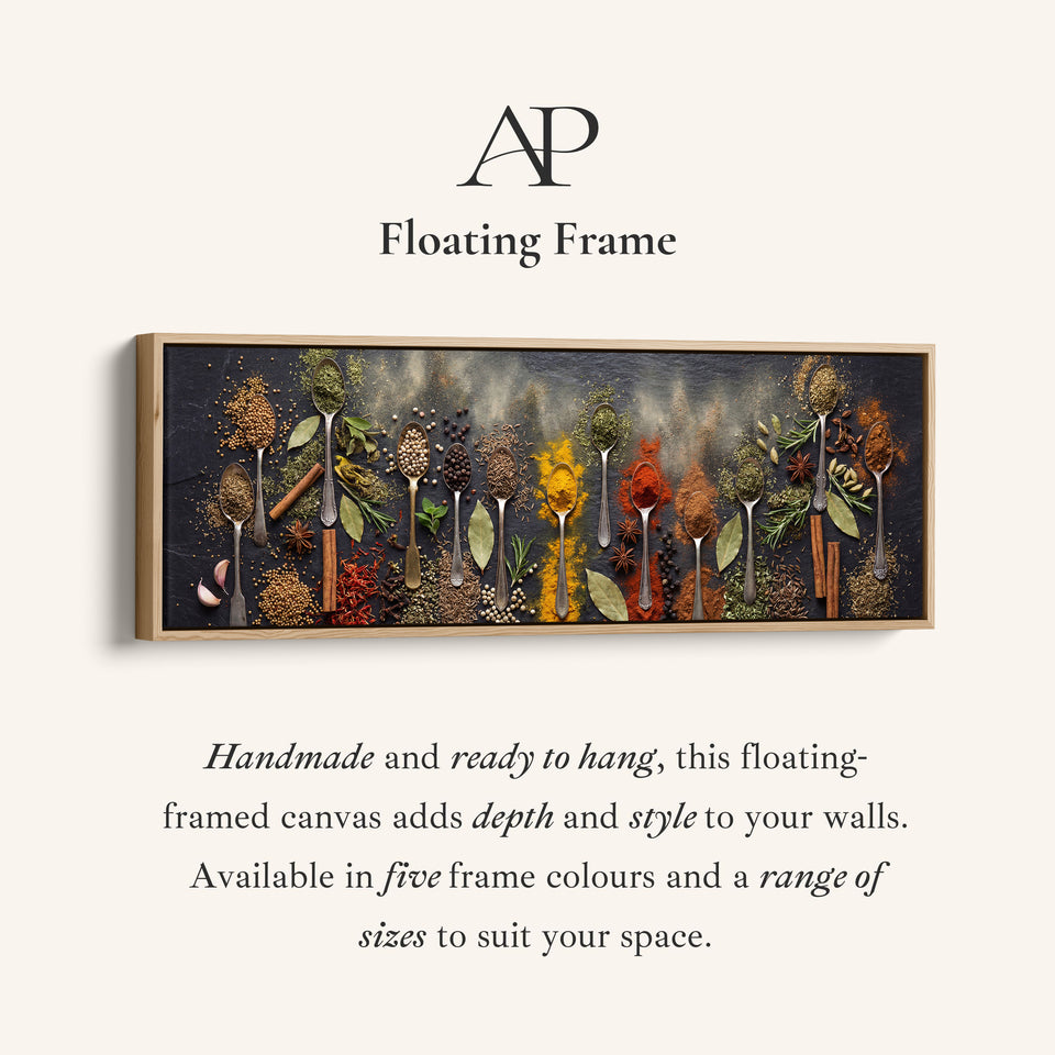 Wide Wall Art Assorted Spices On Spoons Long Canvas For Kitchen