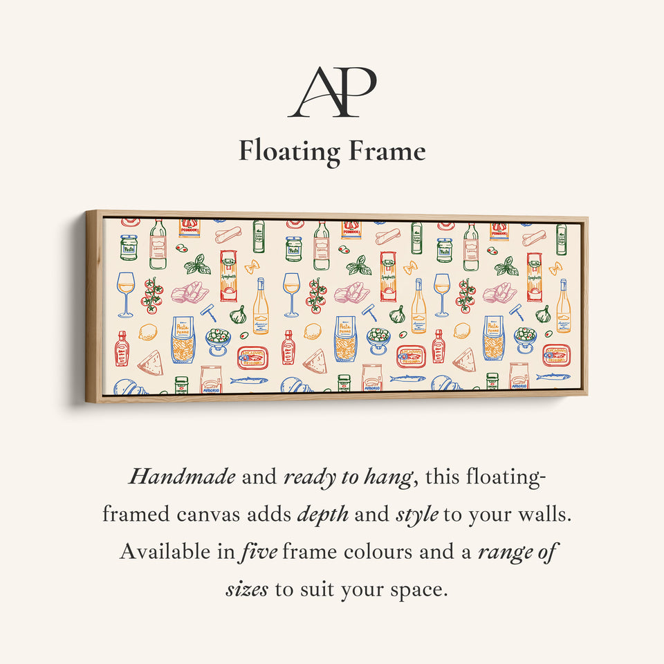 Panoramic Wall Art Italian Food Line Pattern Long Canvas For Kitchen