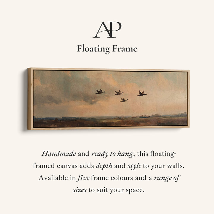Wide Wall Art Flying Ducks Over Marsh Long Canvas For Hallway