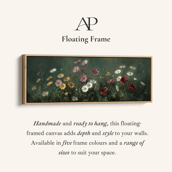 Long Framed Canvas Dark Meadow Daisies Long Canvas For Bedroom