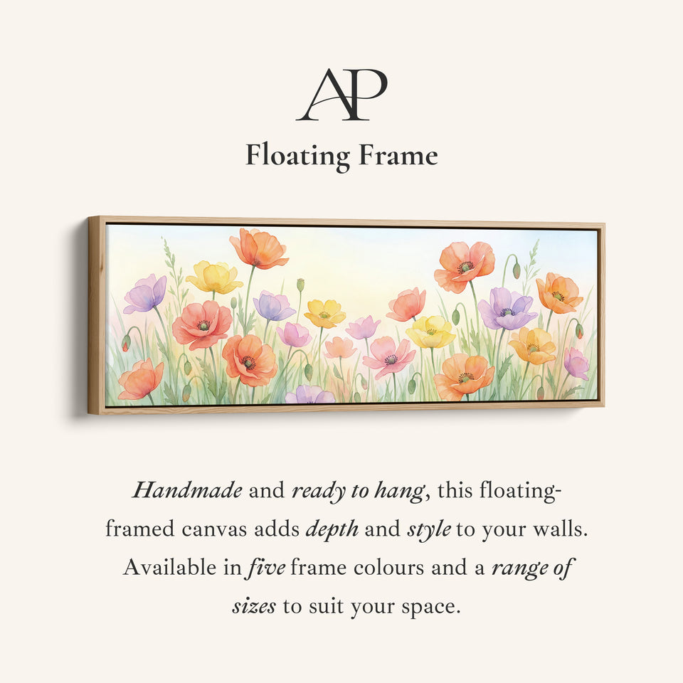 Long Narrow Canvas Soft Pastel Poppies Long Canvas For Bedroom