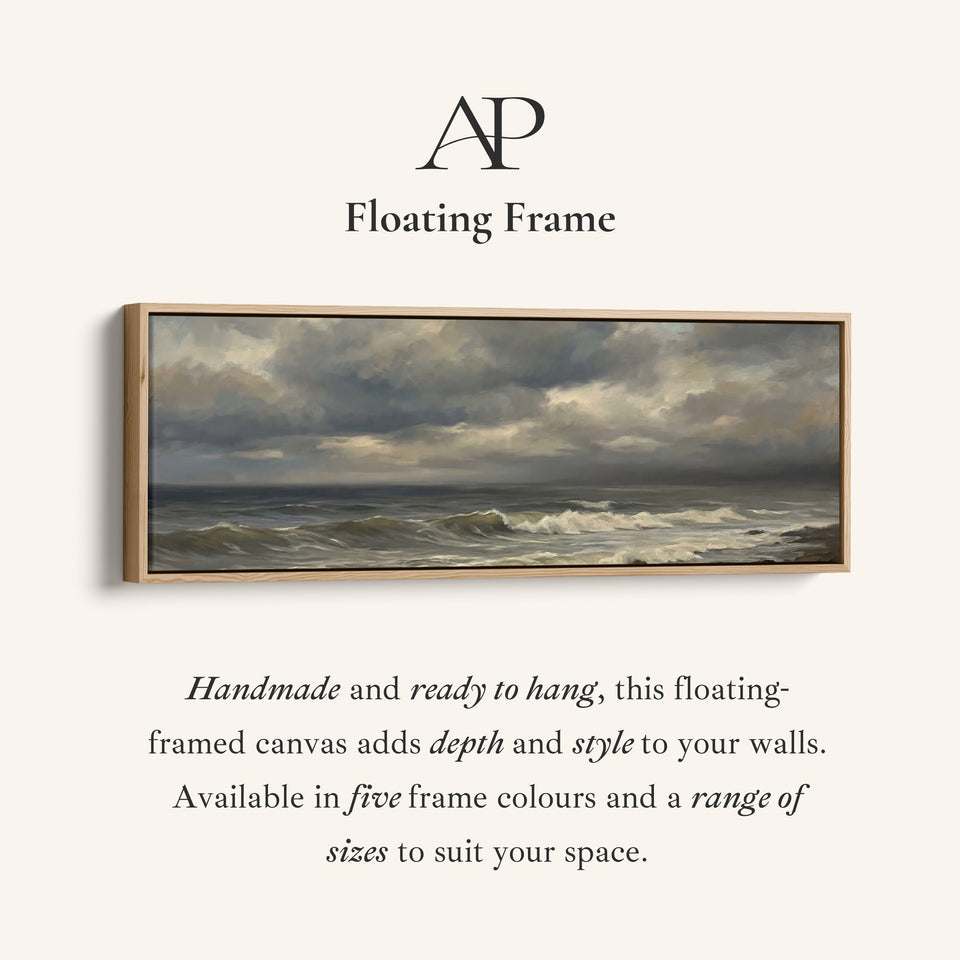 Long Wall Art Rolling Waves And Dark Sky Panoramic Canvas Print Living Room