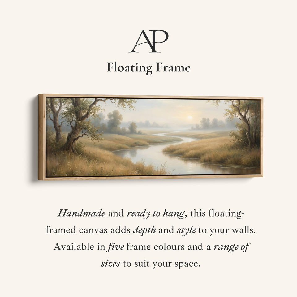 River Through Grassy Landscape Panoramic Wall Art Statement Wall Decor Living Room