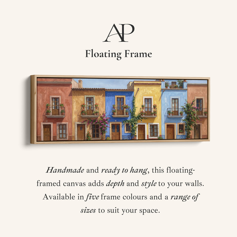 Colourful Mediterranean Houses Wide Framed Canvas Extra Wide Canvas Kitchen