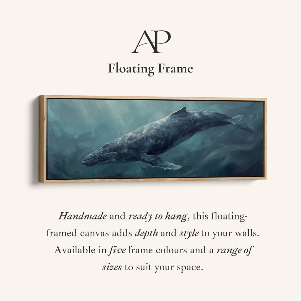Whale Underwater Above Bed Wall Art Extra Wide Canvas Living Room