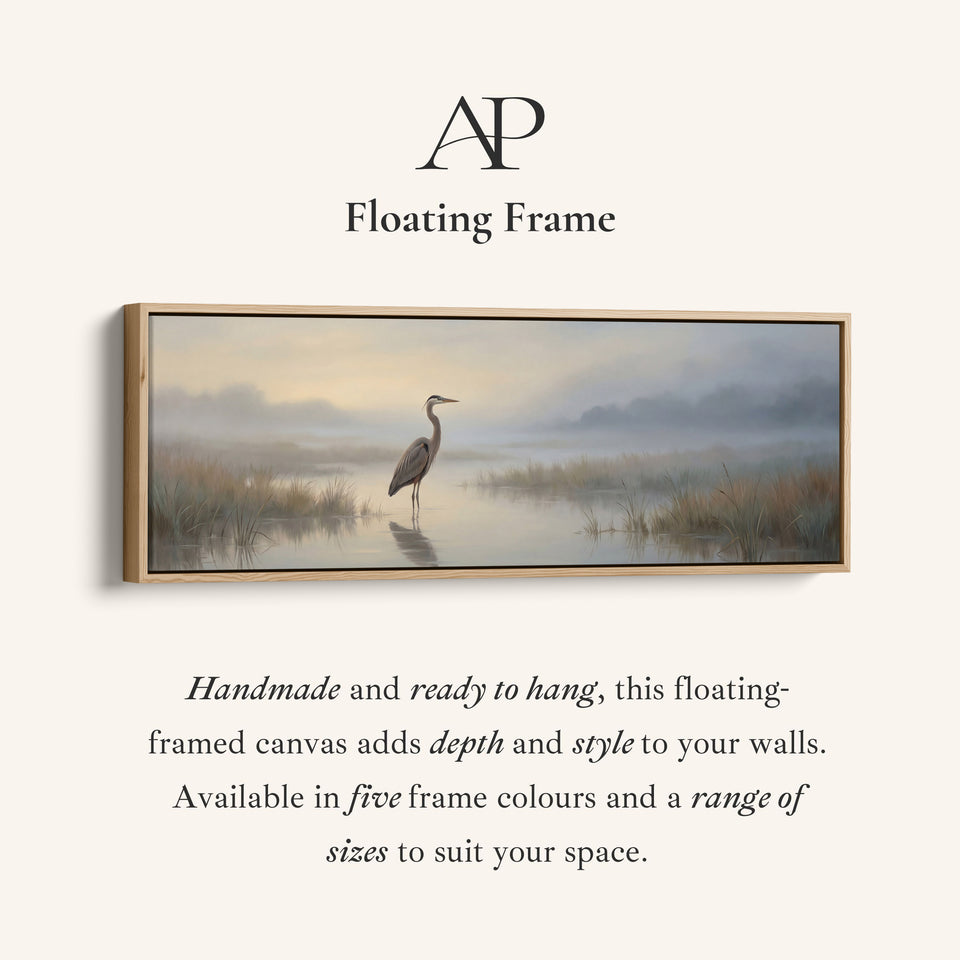 Heron In Misty Marsh Panoramic Wall Art Statement Wall Decor Office