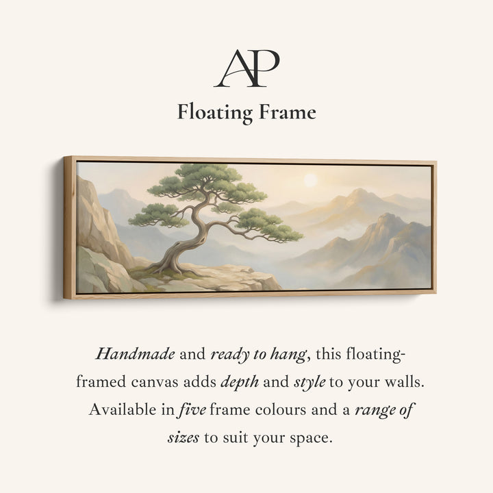 Bonsai Tree On Mountain Cliff Wide Framed Canvas Living Room