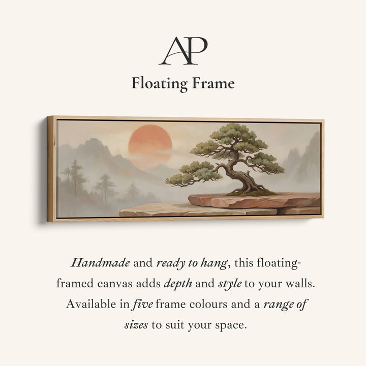 Long Wall Art Bonsai Tree With Red Sun Panoramic Canvas Bedroom