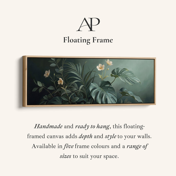 Tropical Leaves with White Flowers Horizontal Canvas Wall Art Statement Decor for Bedroom