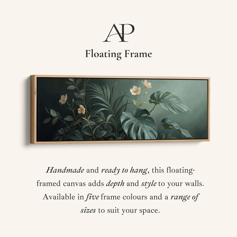 Tropical Leaves with White Flowers Horizontal Canvas Wall Art Statement Decor for Bedroom