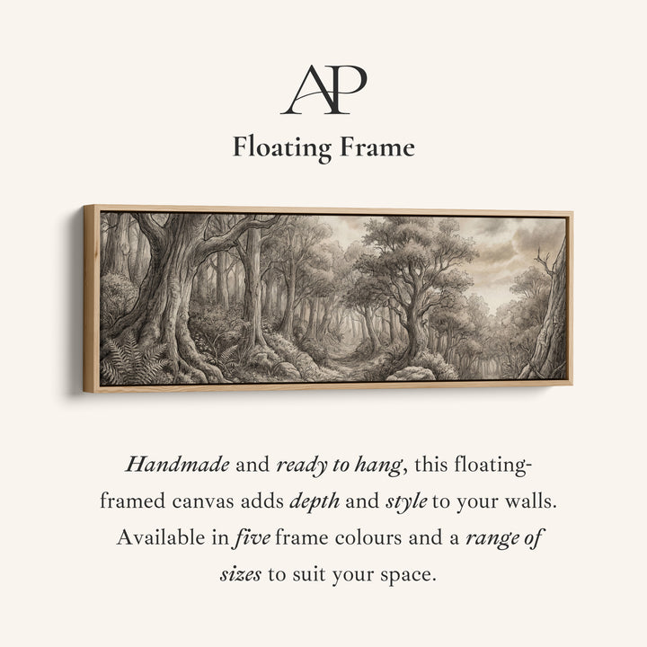 Forest Pencil Sketch Scene Panoramic Wall Art Statement Wall Decor Office