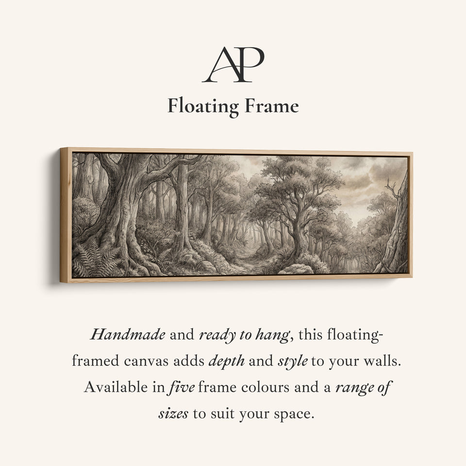 Forest Pencil Sketch Scene Panoramic Wall Art Statement Wall Decor Office