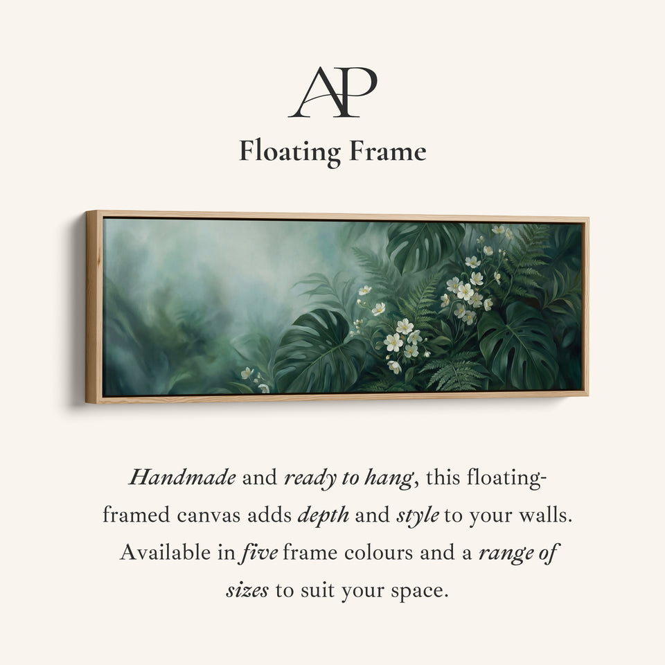 Tropical Leaves And Blossoms Horizontal Wall Art Framed Canvas Print Bedroom