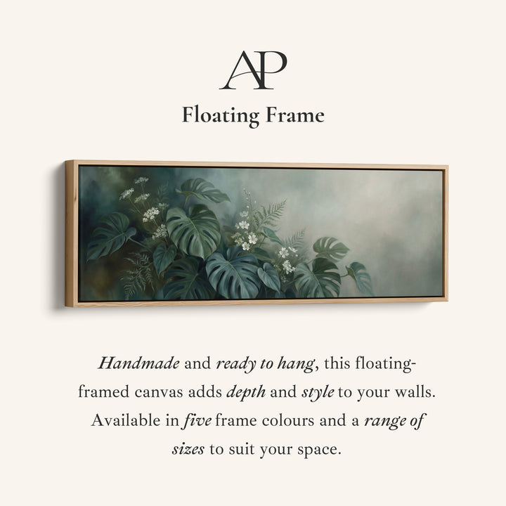 Above Bed Wall Art Tropical Leaves And White Blossoms Panoramic Canvas Print Living Room