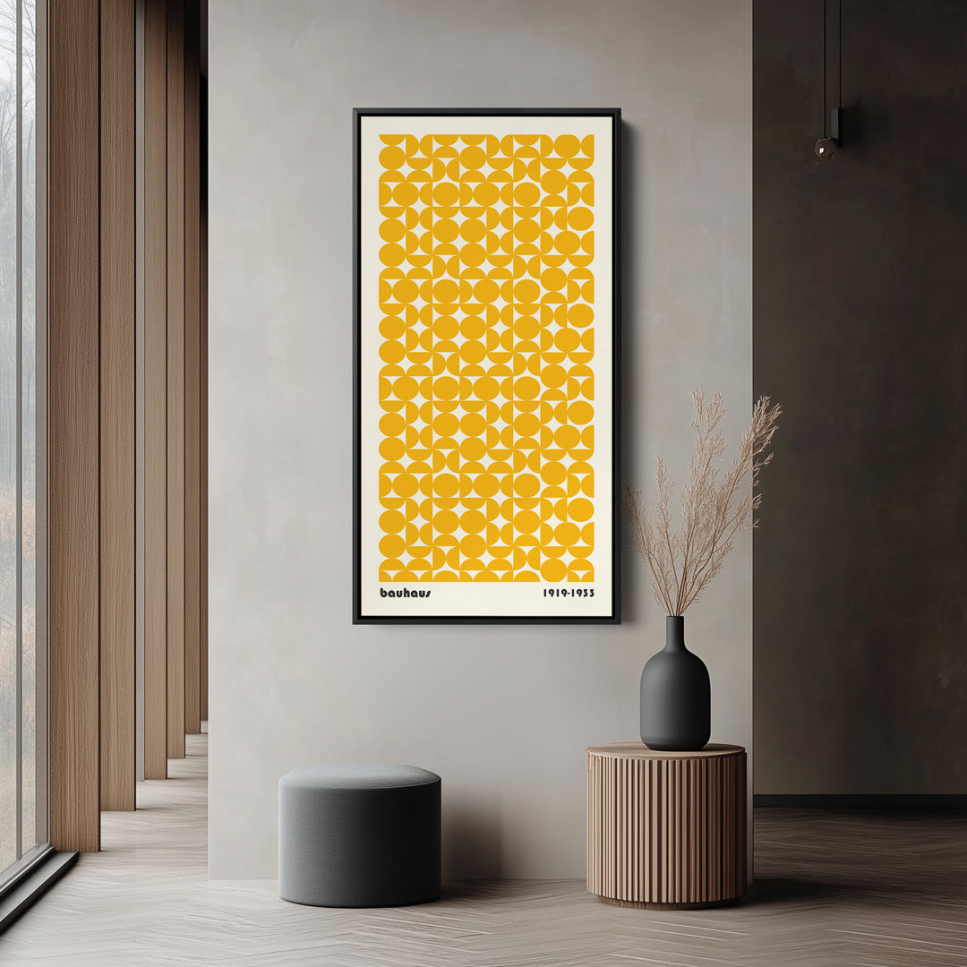 Bauhaus Vertical Wall Art Yellow Circle Pattern Tall Canvas For Hallway