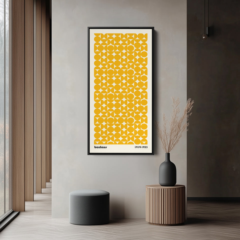Bauhaus Vertical Wall Art Yellow Circle Pattern Tall Canvas For Hallway