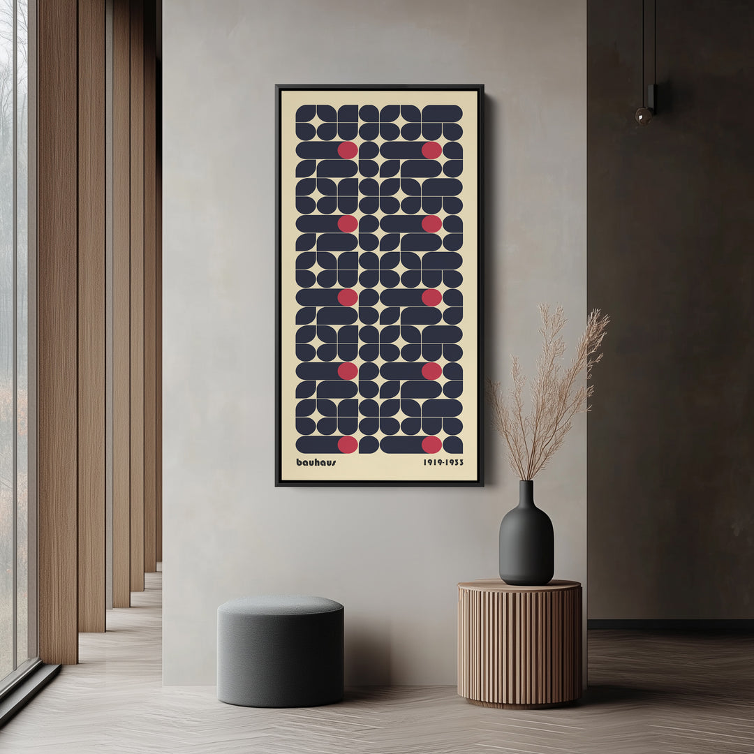 Bauhaus Vertical Wall Art Navy Geometric Pattern Tall Canvas For Bedroom