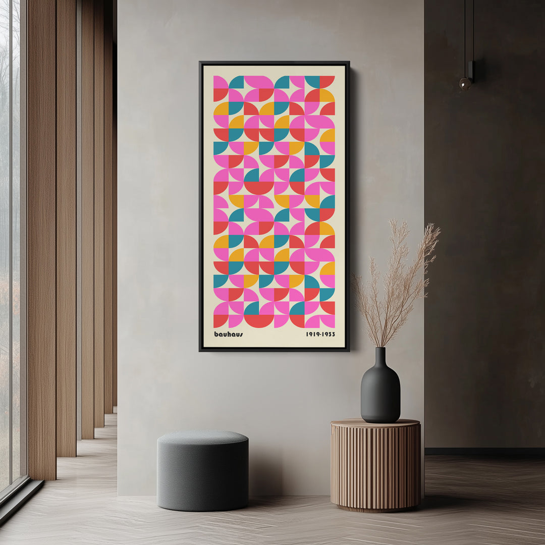 Bauhaus Vertical Wall Art Colourful Geometric Pattern Tall Canvas For Living Room