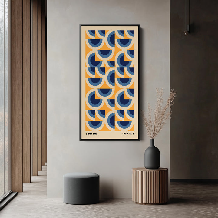 Bauhaus Vertical Wall Art Circular Geometric Pattern Tall Canvas For Hallway