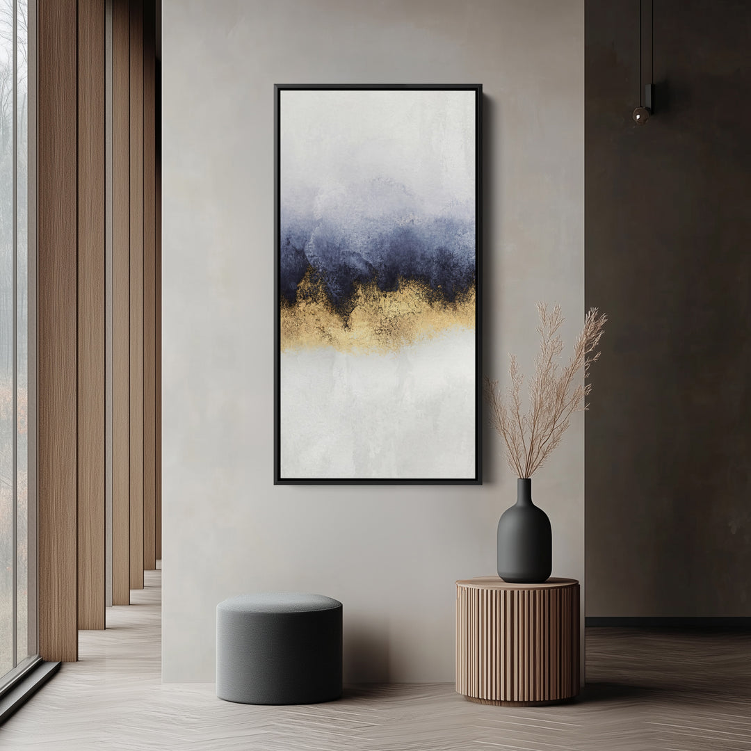 Large Vertical Wall Art Blue Gold Band Tall Canvas For Bedroom