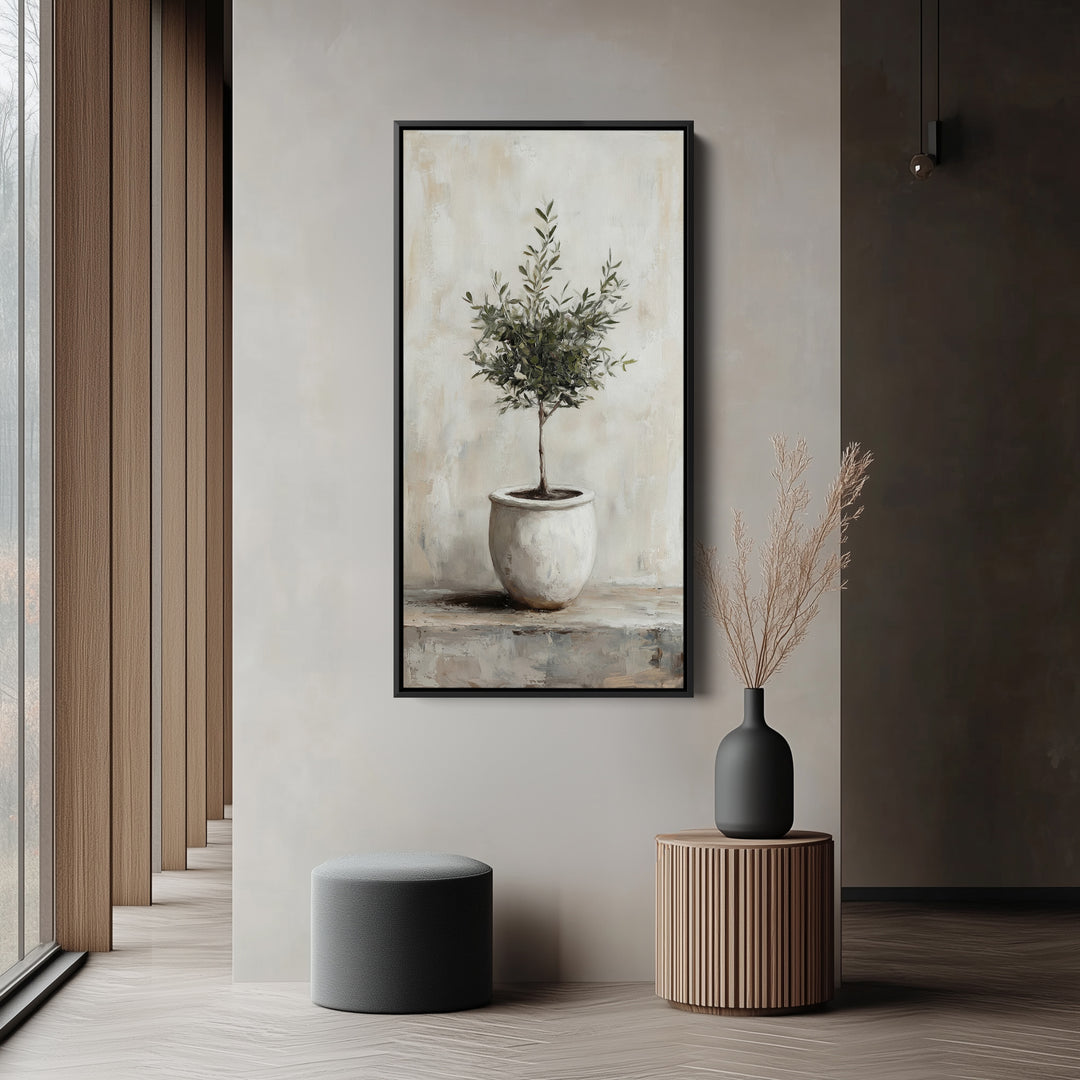 Long Wall Art Potted Olive Tree Tall Canvas For Kitchen