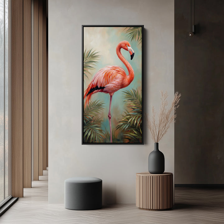 Narrow Wall Art Flamingo Tropical Portrait Vertical Canvas For Bedroom