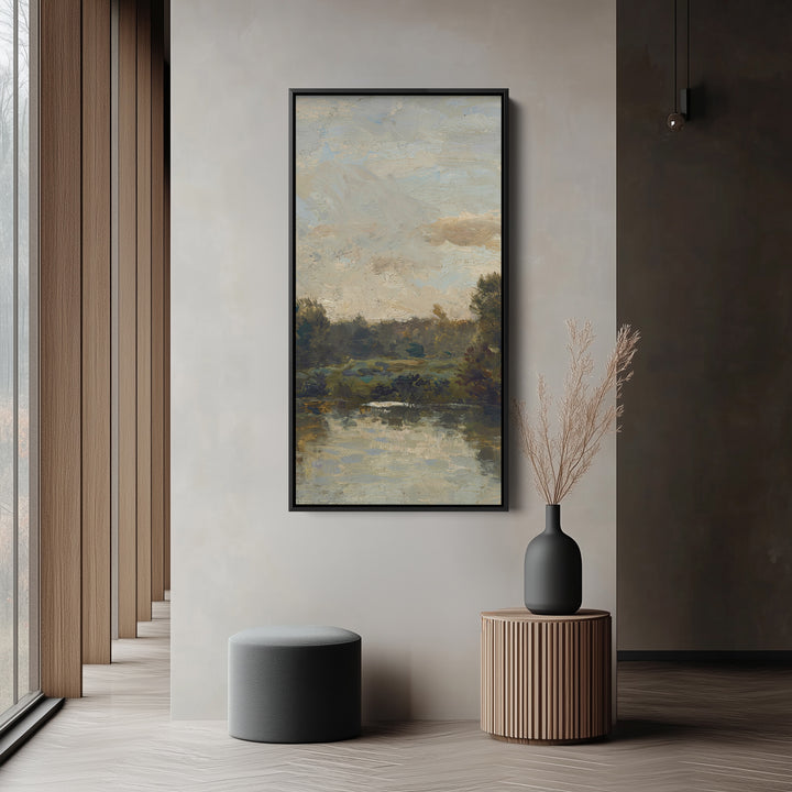 Impressionist River Landscape Vertical Wall Art Tall Canvas For Living Room