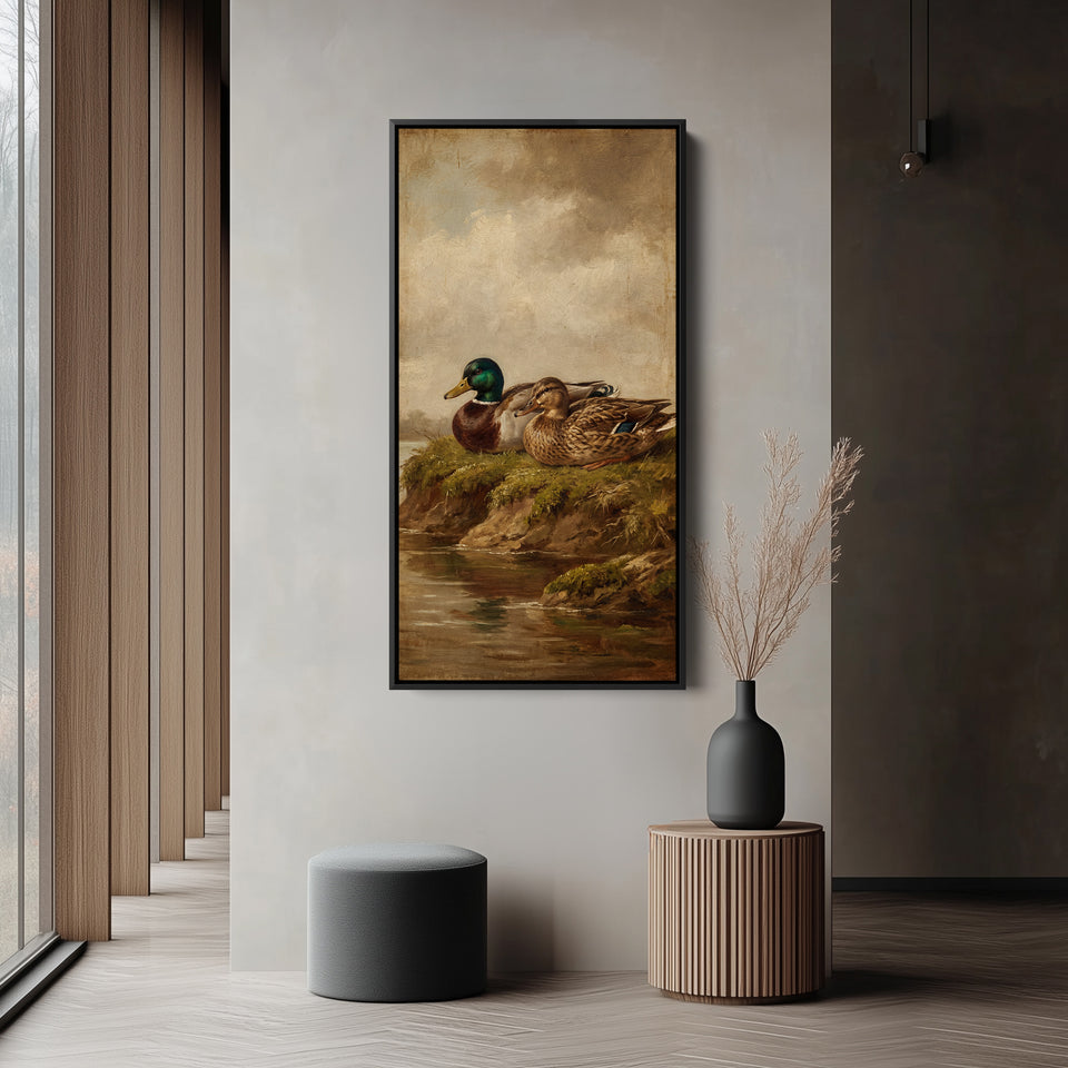 Mallard Duck Pair Narrow Wall Art Vertical Canvas For Kitchen