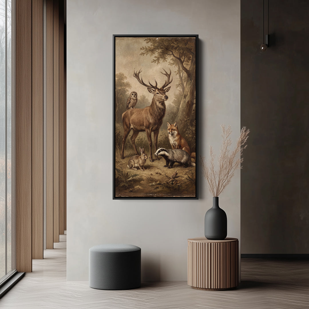 Woodland Animals Tall Narrow Canvas Vertical Canvas For Office